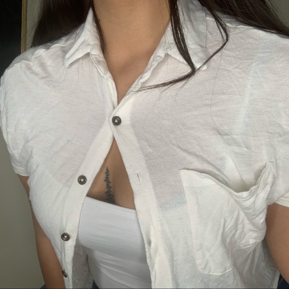 Cream Short Sleeved Button Up